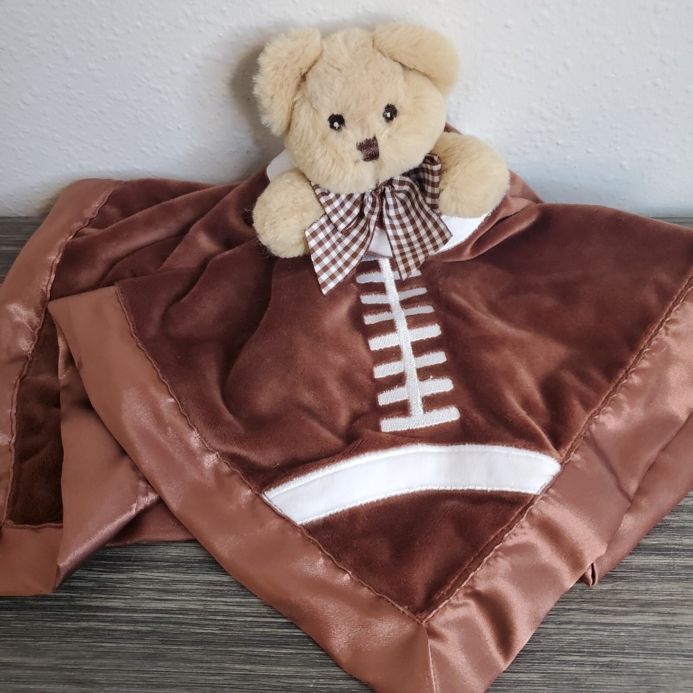 Bearington Baby Football‎ Touchdown Lovey 15" Teddy Bear Satin Security Blanket